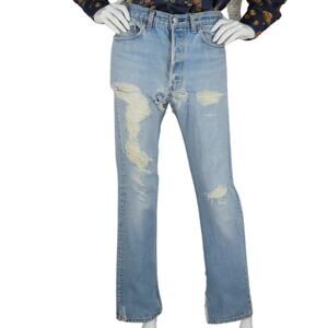 80s Vintage Levi's 501 Distressed Light Wash High Waisted Boho Denim Jeans 31